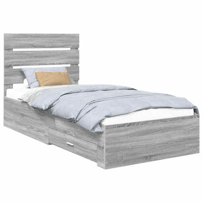 Bed Frame Grey Sonoma and Silver 75 x 190 cm Engineered Wood