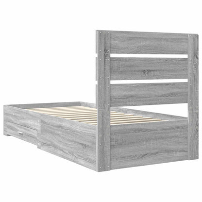 Bed Frame Grey Sonoma and Silver 75 x 190 cm Engineered Wood