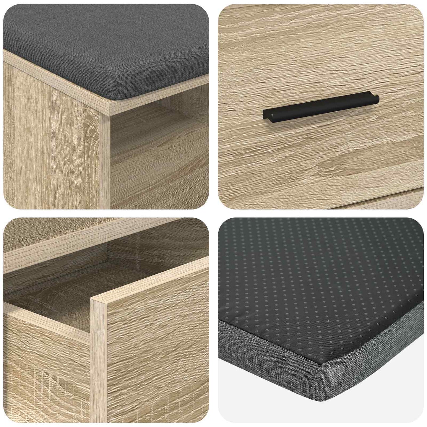 Hall Bench with Cushion with Drawer Sonoma Oak 80 x 38 x 46 cm