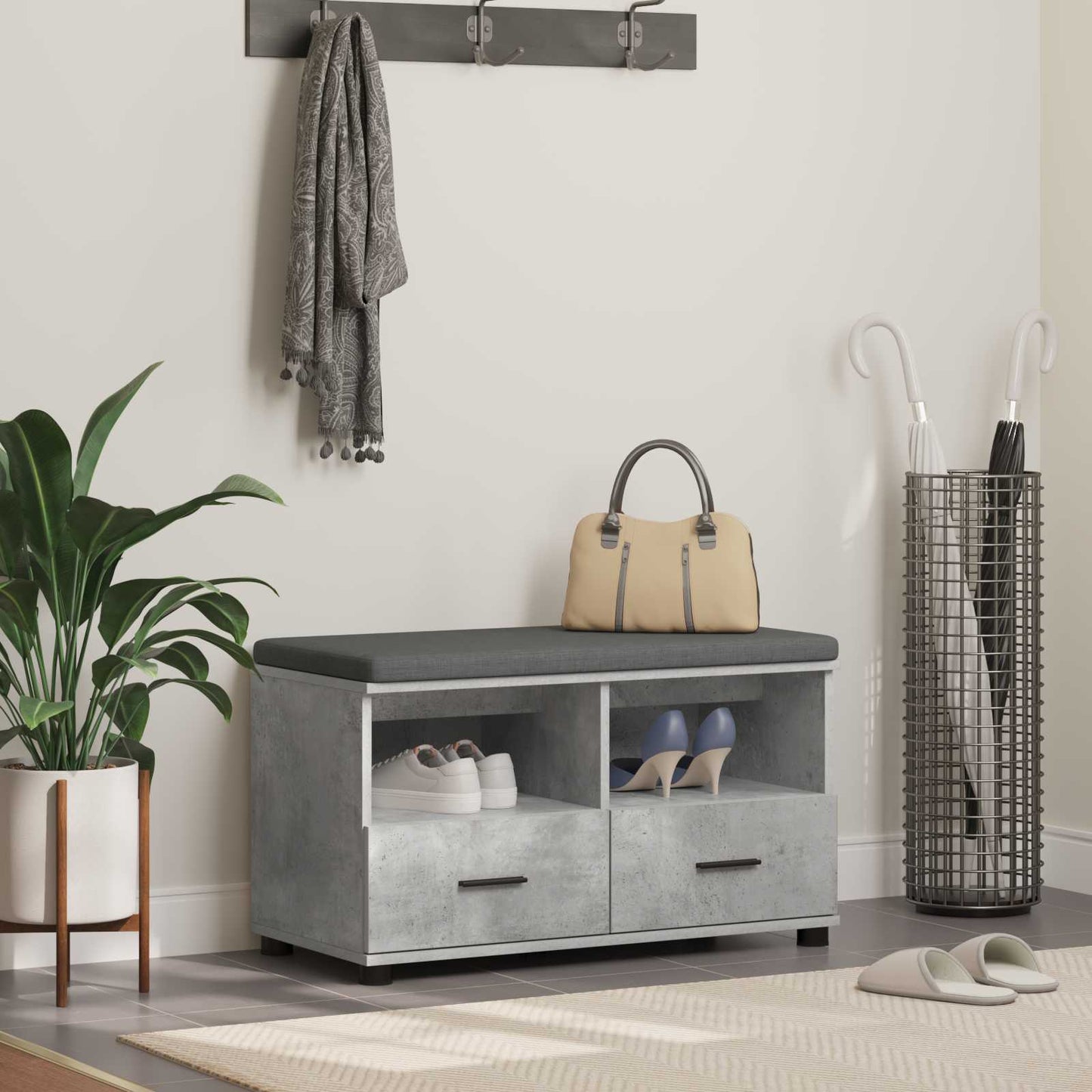 Hall Bench with Cushion Concrete Grey 80 x 38 x 46 cm