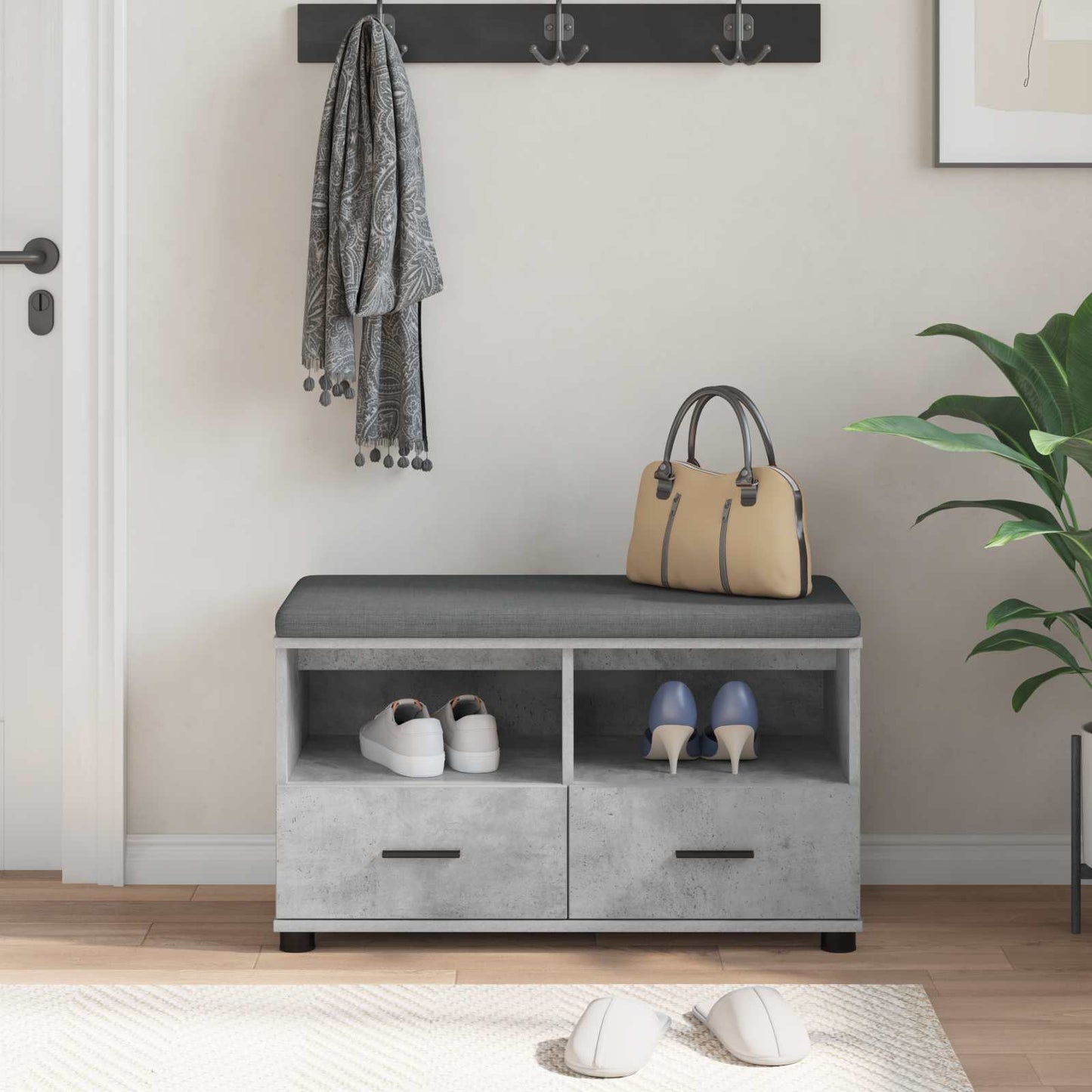 Hall Bench with Cushion Concrete Grey 80 x 38 x 46 cm
