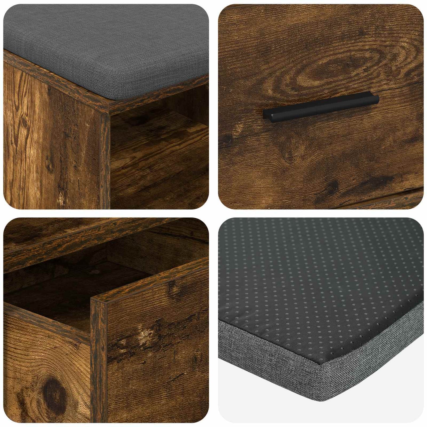 Hall Bench with Cushion with Drawer Smoked Oak 80 x 38 x 46 cm