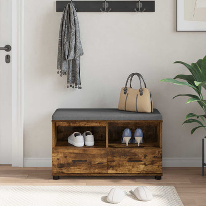 Hall Bench with Cushion with Drawer Smoked Oak 80 x 38 x 46 cm