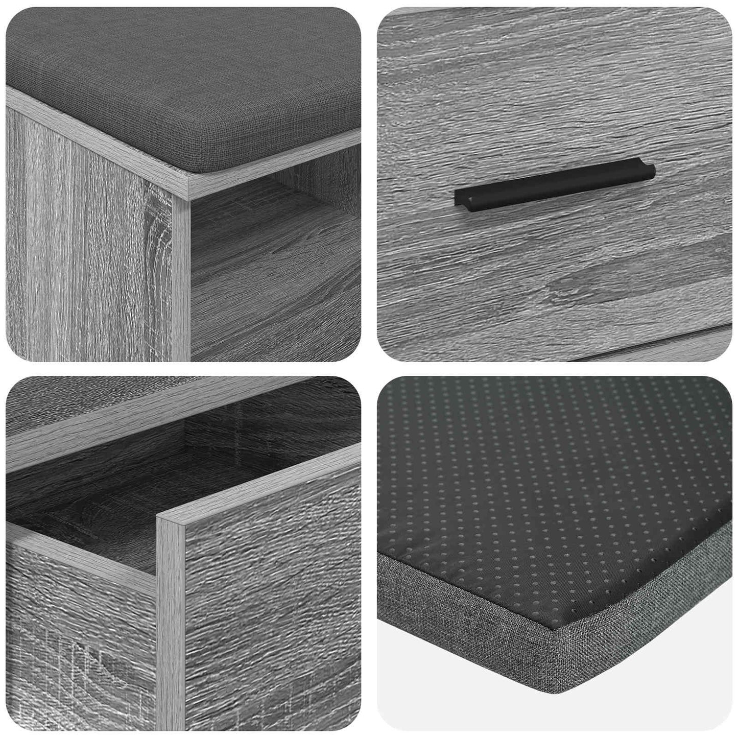 Hall Bench with Cushion with Drawer Grey Sonoma 80 x 38 x 46 cm