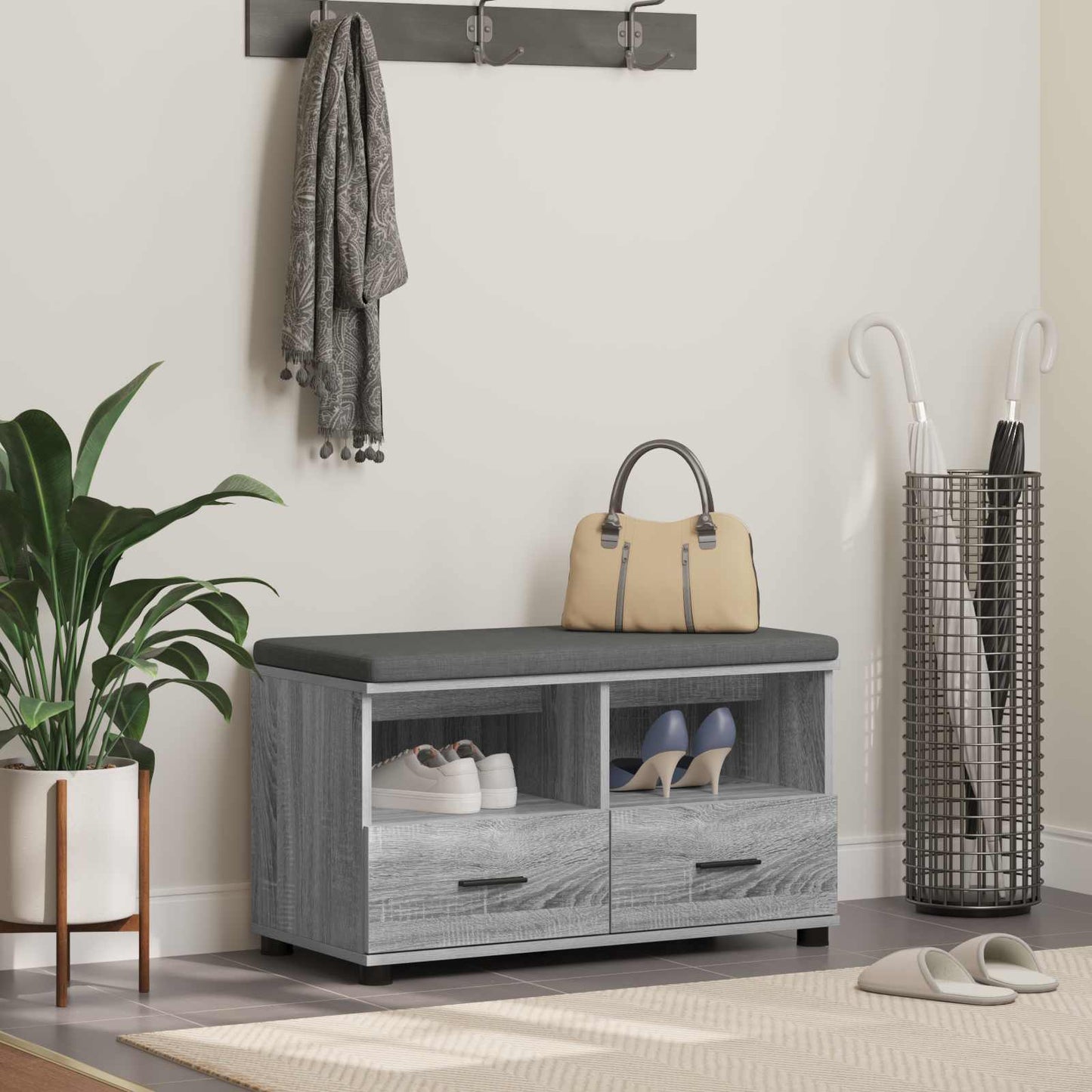 Hall Bench with Cushion with Drawer Grey Sonoma 80 x 38 x 46 cm