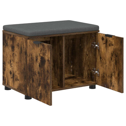 Hall Bench with Cushion with Shelf Smoked Oak 60 x 38 x 46 cm