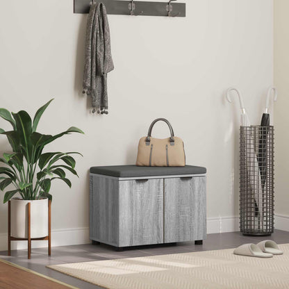 Hall Bench with Cushion with Shelf Grey Sonoma 60 x 38 x 46 cm