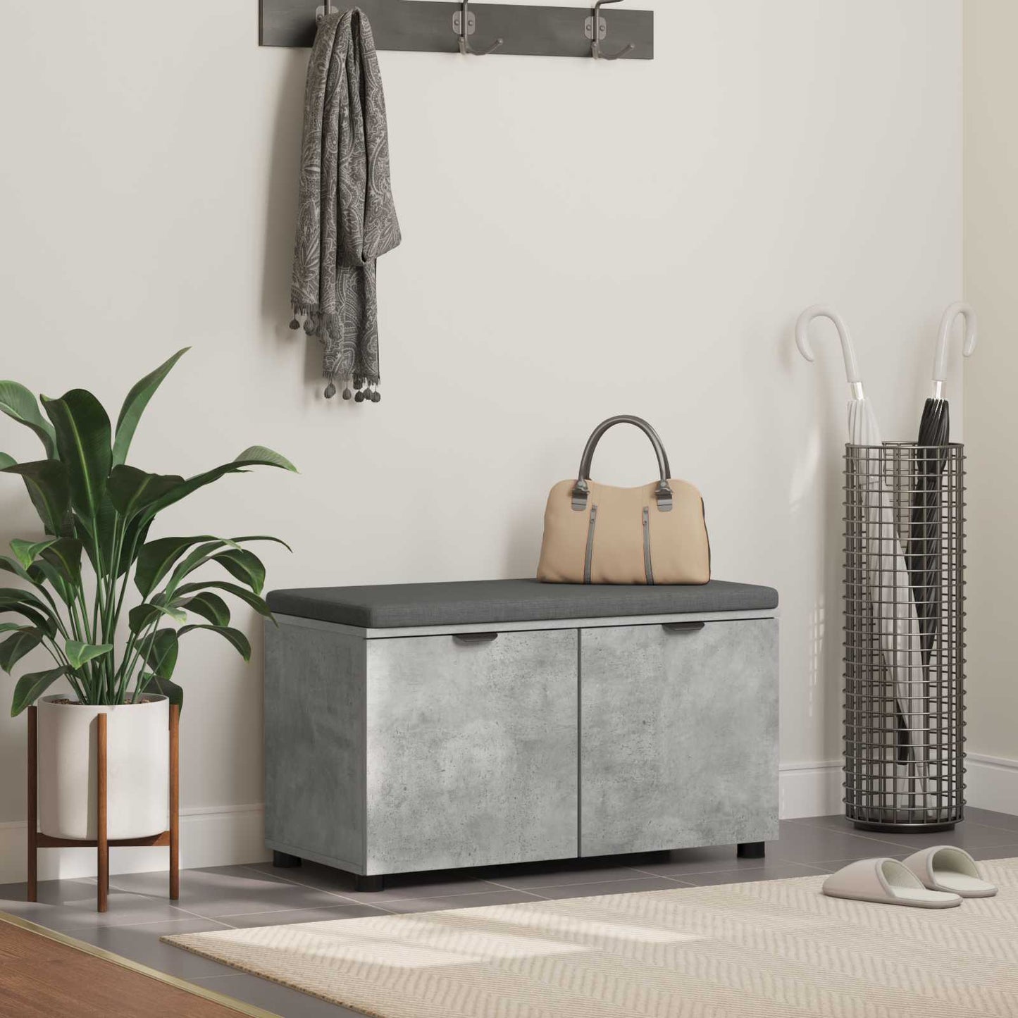 Hall Bench with Cushion with Door Concrete Grey 80 x 38 x 46 cm