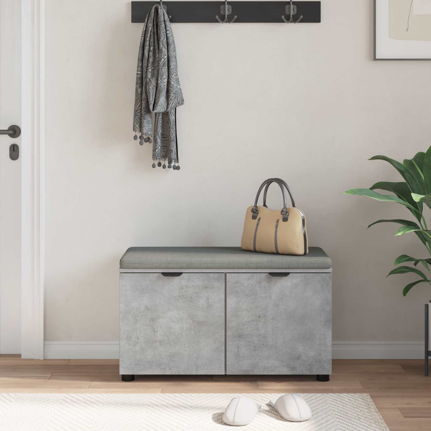 Hall Bench with Cushion with Door Concrete Grey 80 x 38 x 46 cm