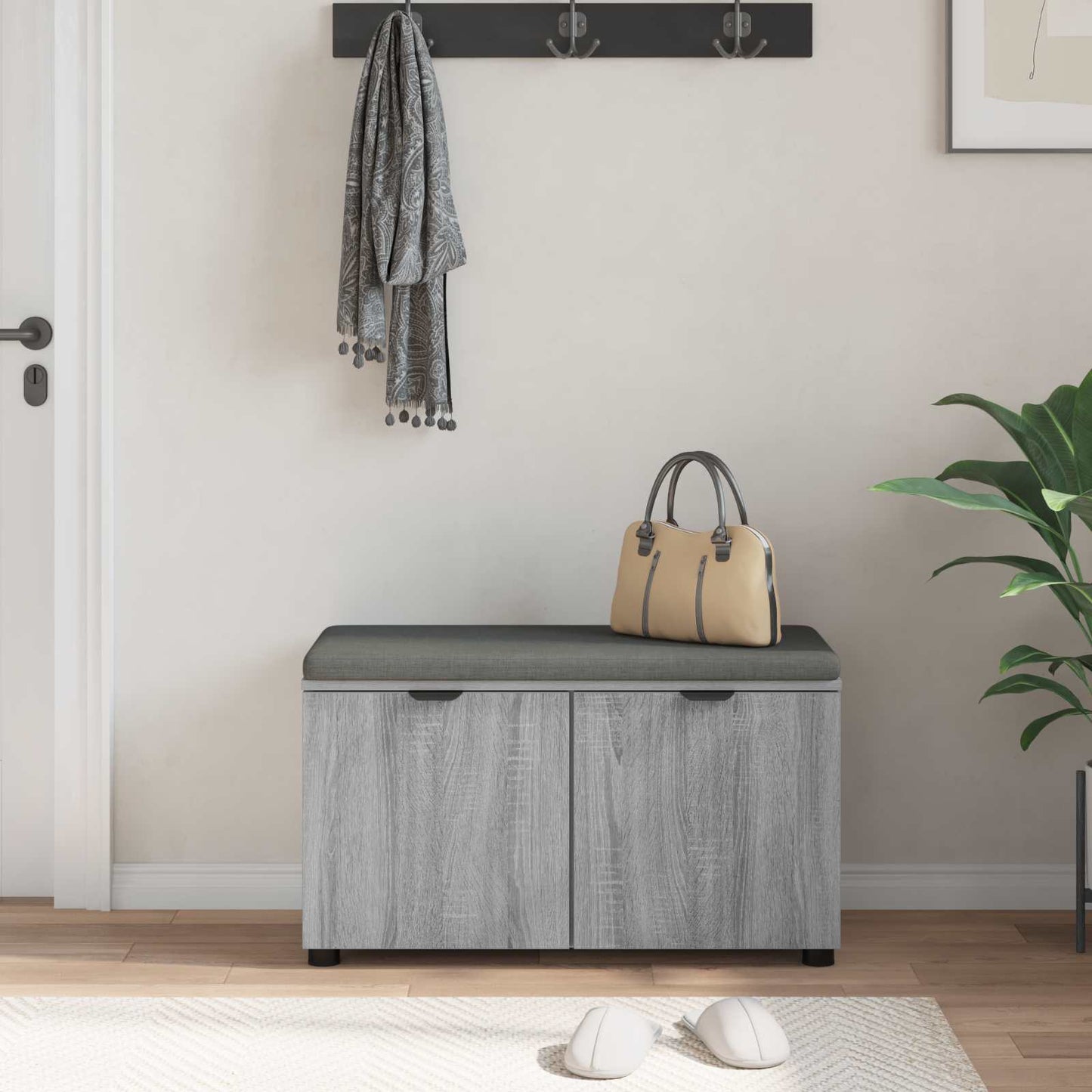 Hall Bench with Cushion with Shelf Grey Sonoma 80 x 38 x 46 cm