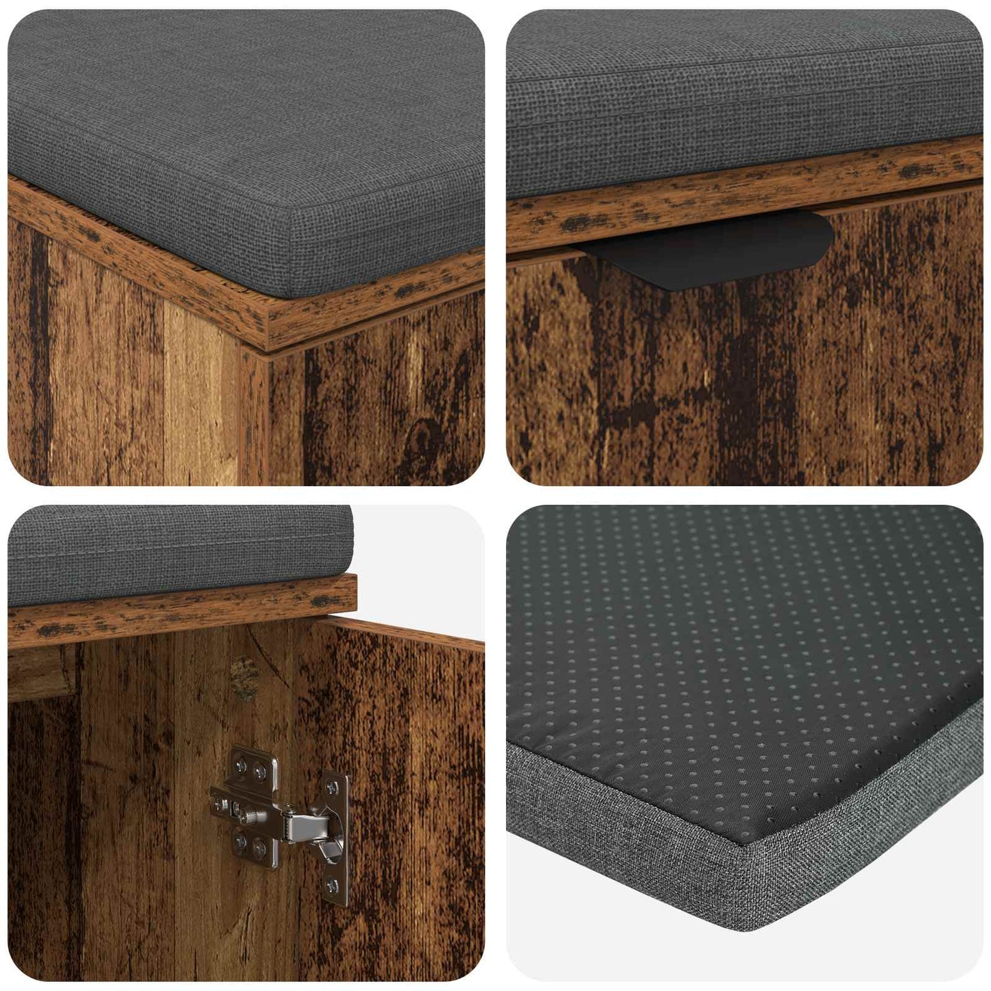 Hall Bench Old Wood 80 x 38 x 46 cm Engineered Wood and Fabric