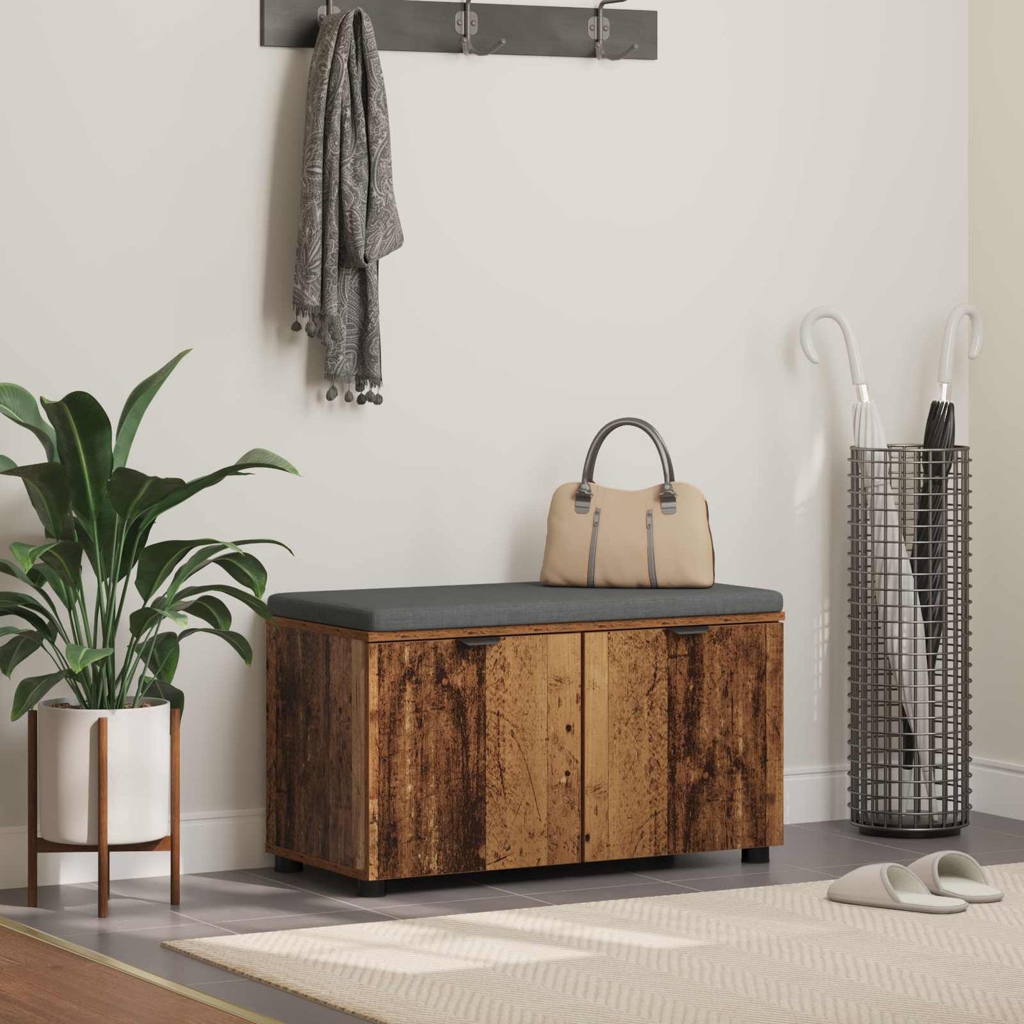 Hall Bench Old Wood 80 x 38 x 46 cm Engineered Wood and Fabric
