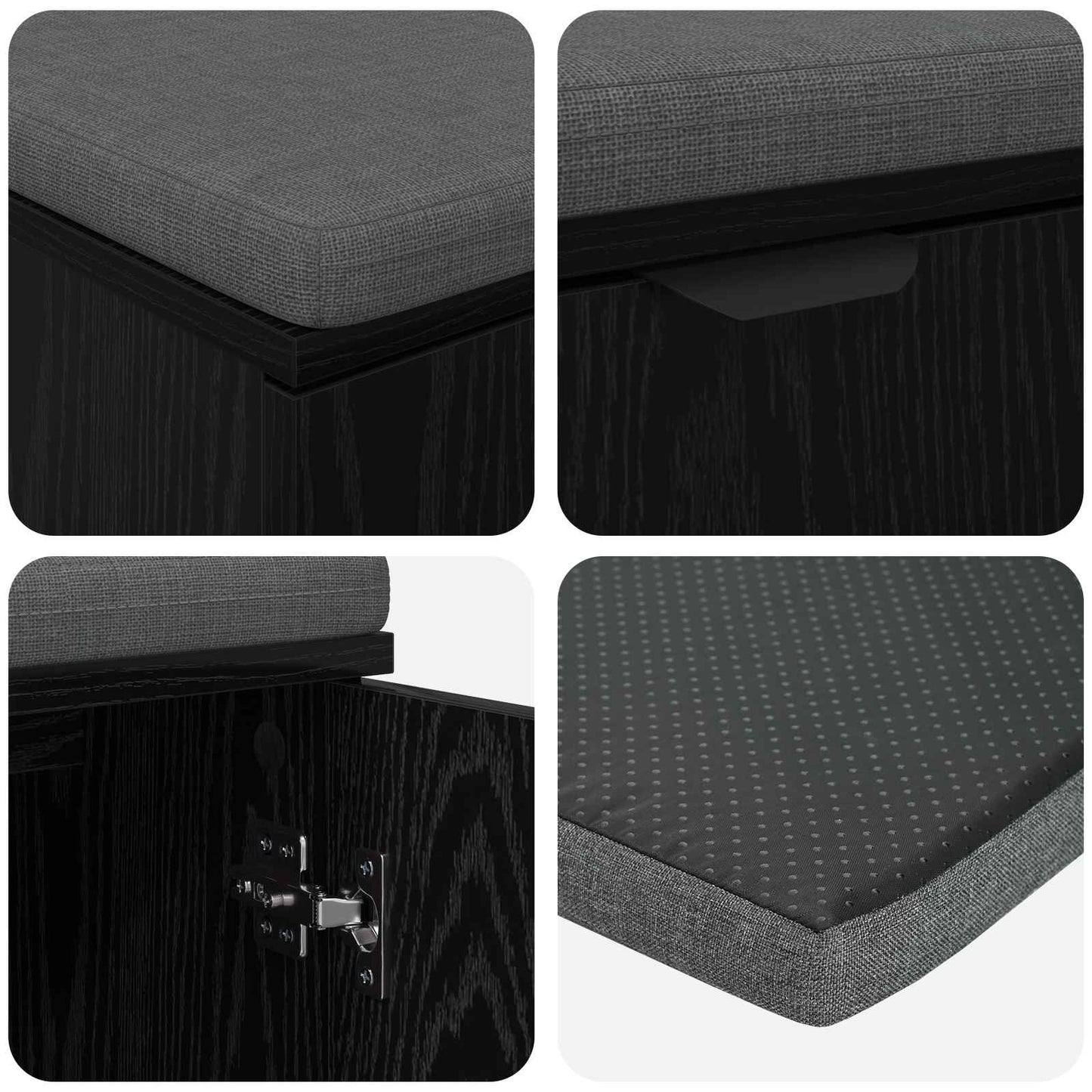 Hall Bench with Cushion with Shelf Black Oak 100 x 38 x 46 cm