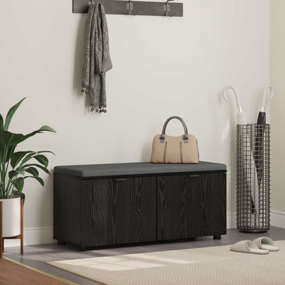 Hall Bench with Cushion with Shelf Black Oak 100 x 38 x 46 cm