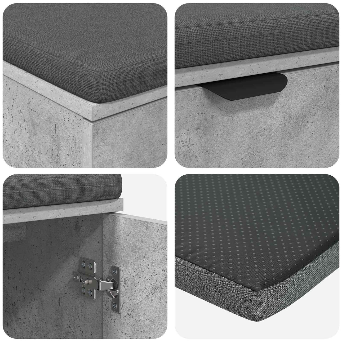 Hall Bench with Cushion Concrete Grey 100 x 38 x 46 cm
