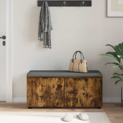 Hall Bench with Cushion with Shelf Smoked Oak 100 x 38 x 46 cm