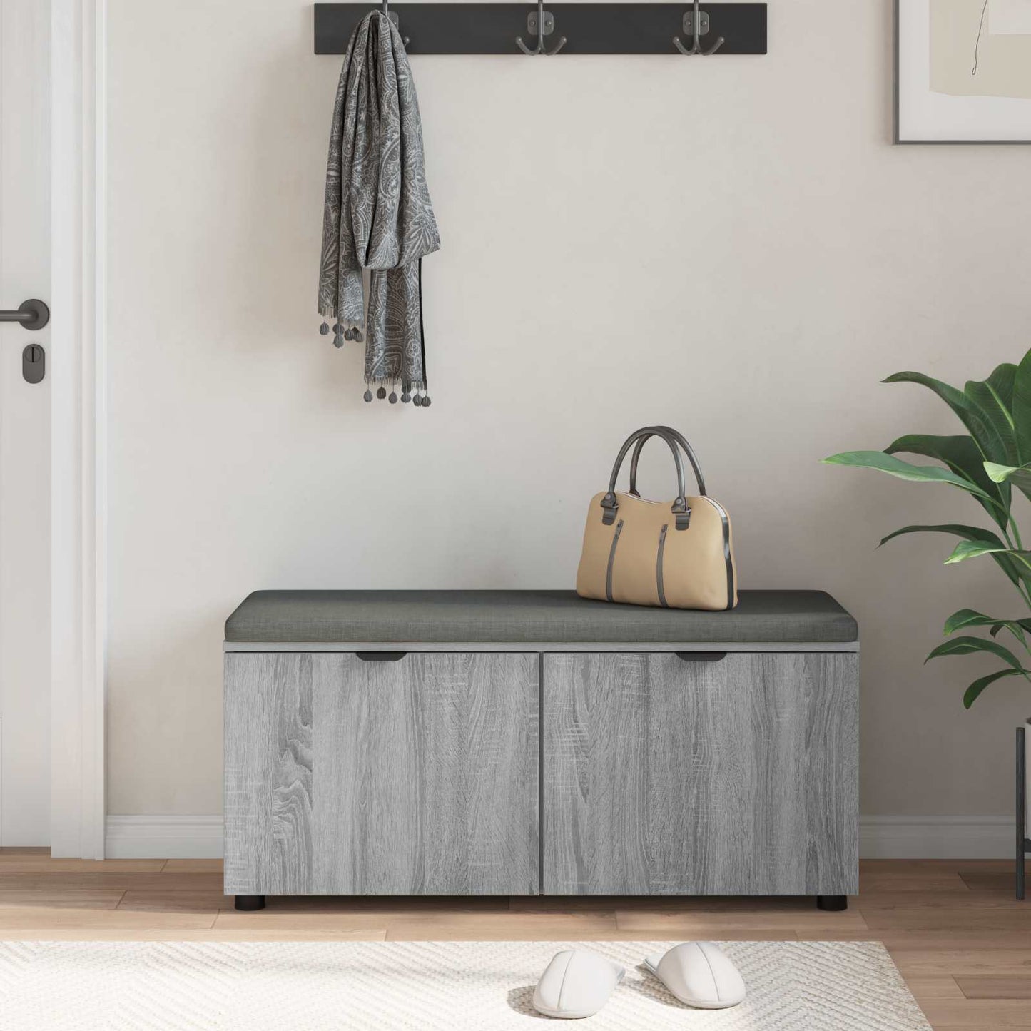 Hall Bench with Cushion with Shelf Grey Sonoma 100 x 38 x 46 cm