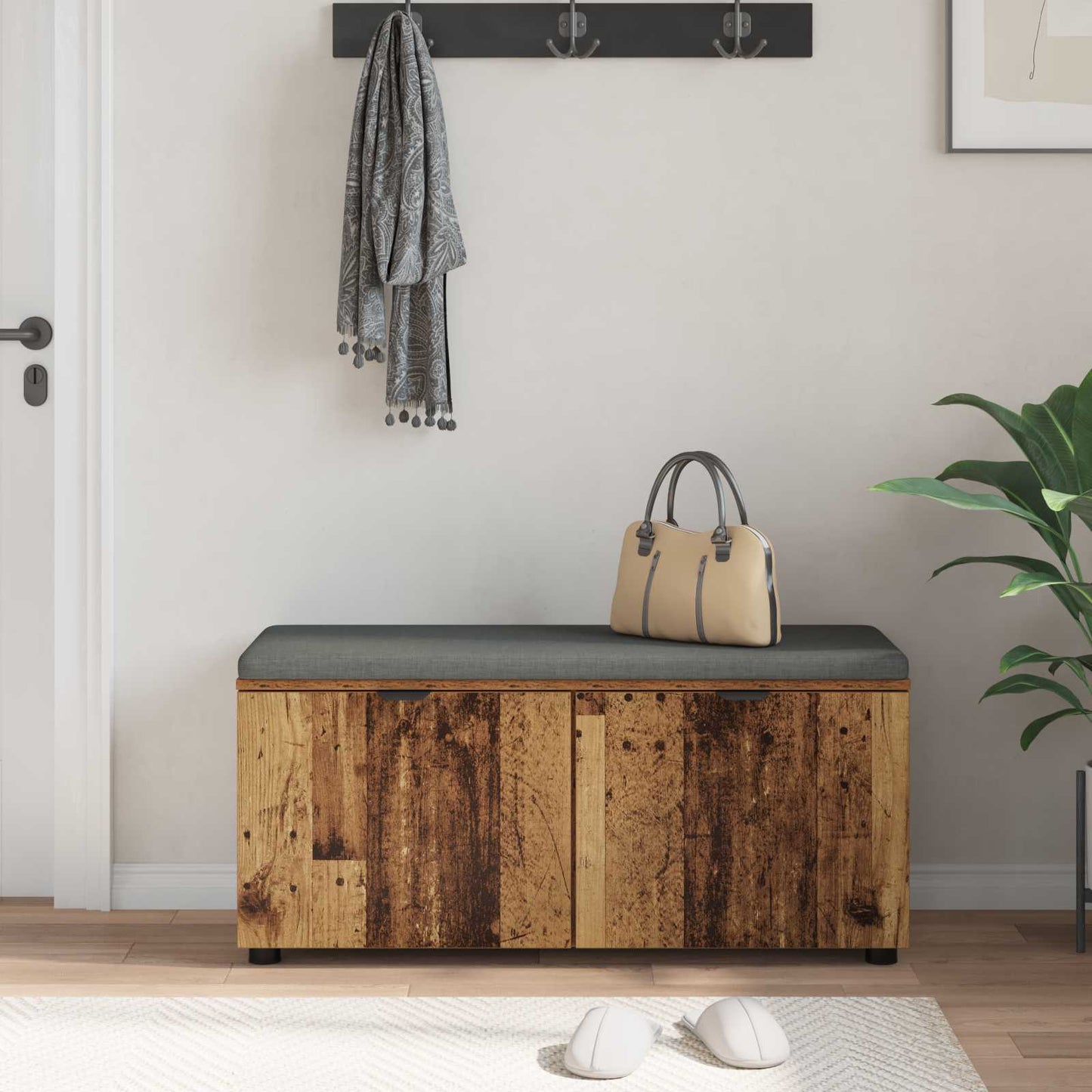 Hall Bench Old Wood 100 x 38 x 46 cm Engineered Wood and Fabric