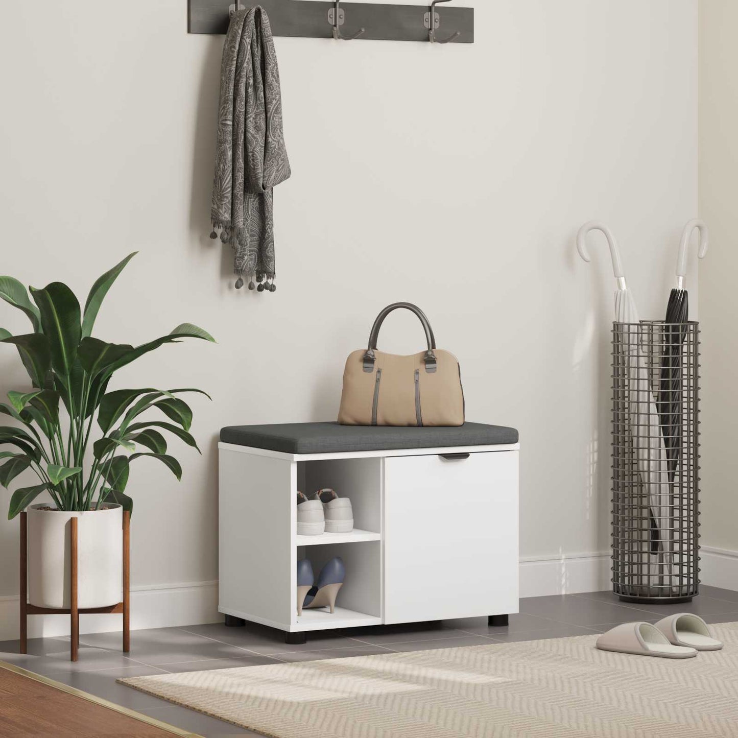 Hall Bench White 60 x 38 x 46 cm Engineered Wood and Fabric