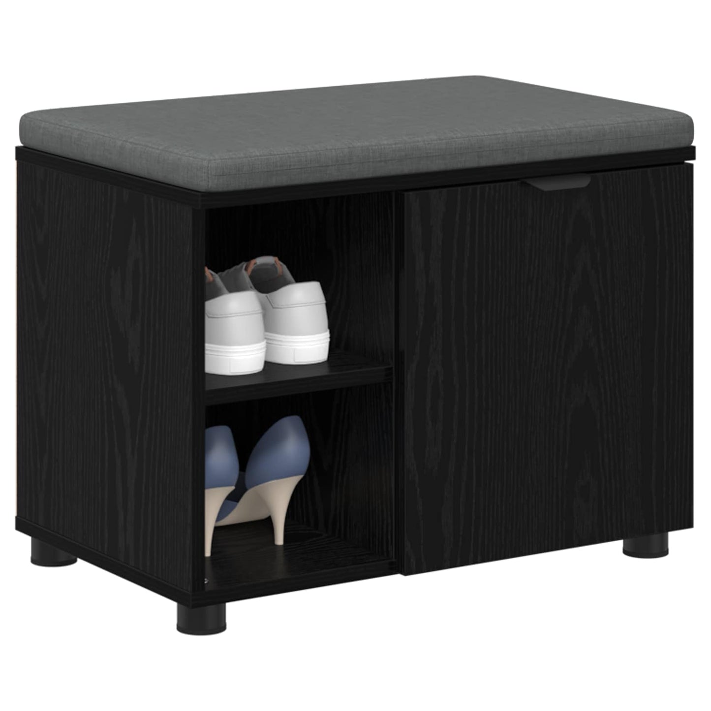 Hall Bench Black Oak 60 x 38 x 46 cm Engineered Wood and Fabric