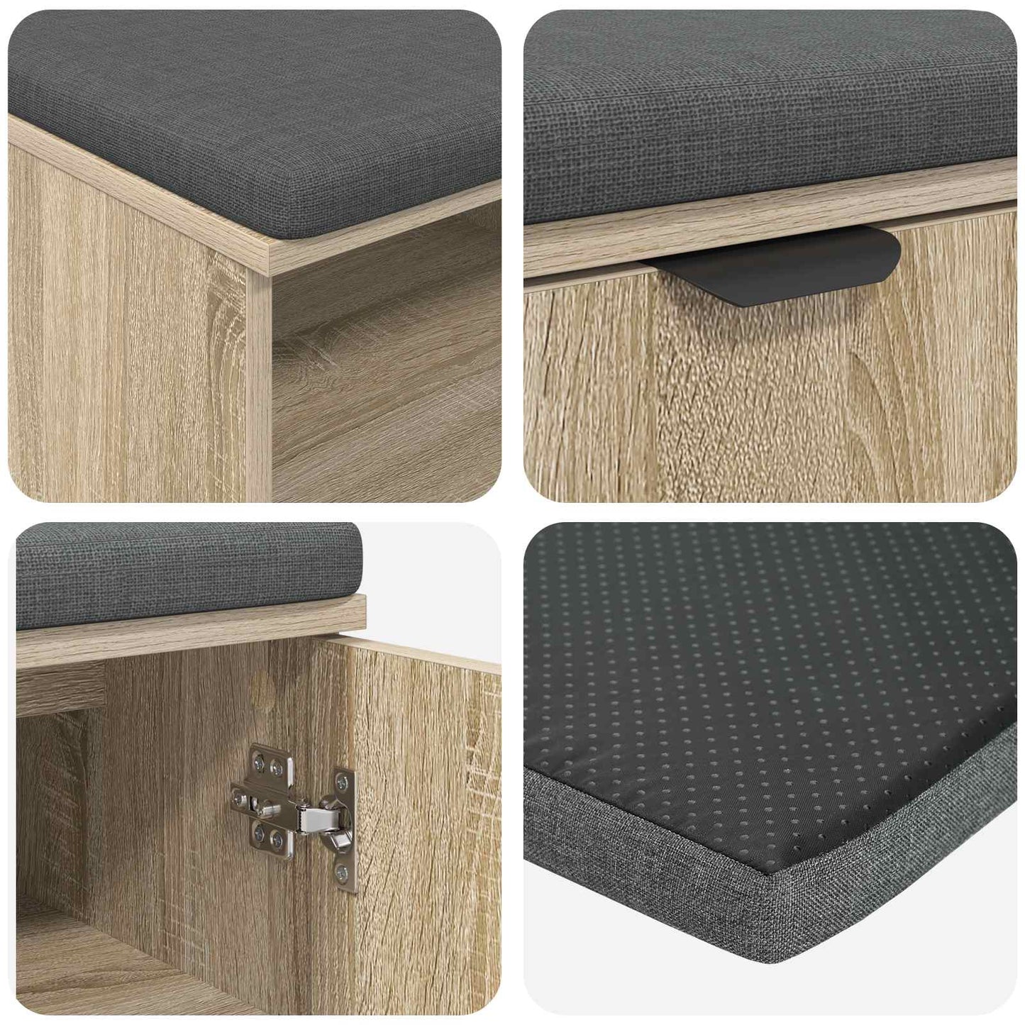 Hall Bench with Cushion with Shelf Sonoma Oak 60 x 38 x 46 cm