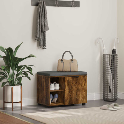 Hall Bench with Cushion with Shelf Smoked Oak 60 x 38 x 46 cm