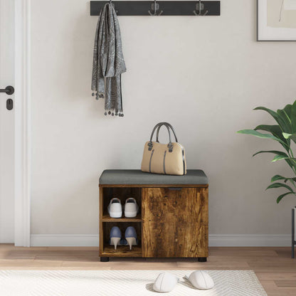 Hall Bench with Cushion with Shelf Smoked Oak 60 x 38 x 46 cm