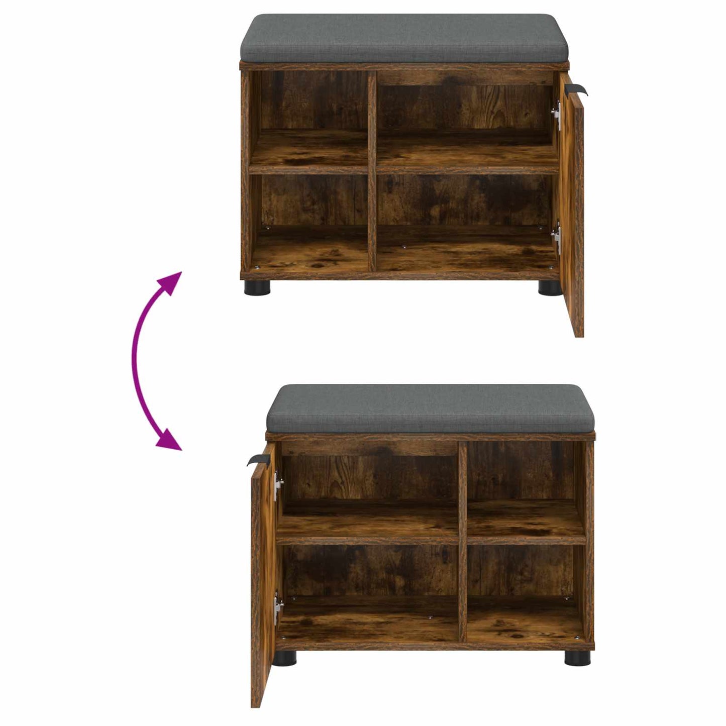 Hall Bench with Cushion with Shelf Smoked Oak 60 x 38 x 46 cm
