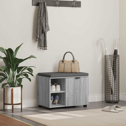 Hall Bench with Cushion with Shelf Grey Sonoma 60 x 38 x 46 cm