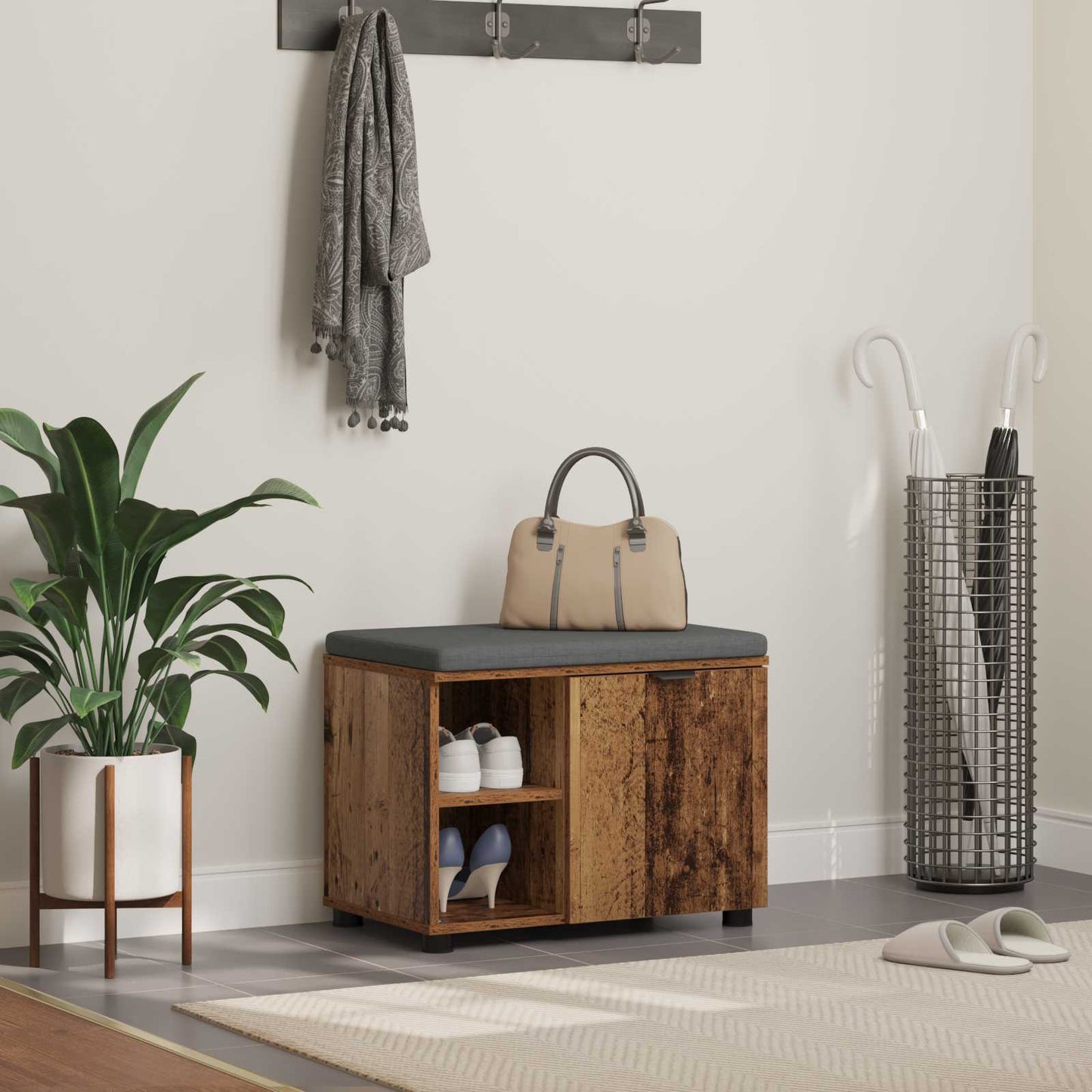Hall Bench Old Wood 60 x 38 x 46 cm Engineered Wood and Fabric
