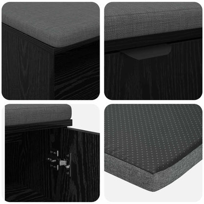 Hall Bench Black Oak 80 x 38 x 46 cm Engineered Wood and Fabric