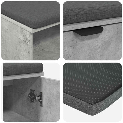 Hall Bench with Cushion with Door Concrete Grey 80 x 38 x 46 cm