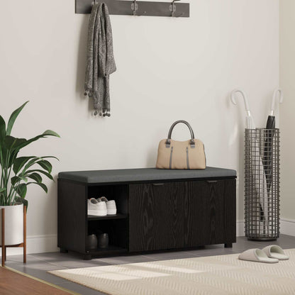 Hall Bench with Cushion with Shelf Black Oak 100 x 38 x 46 cm