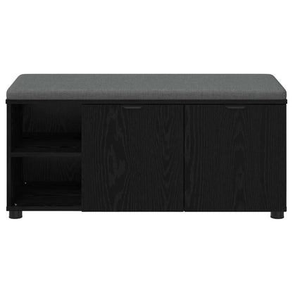 Hall Bench with Cushion with Shelf Black Oak 100 x 38 x 46 cm