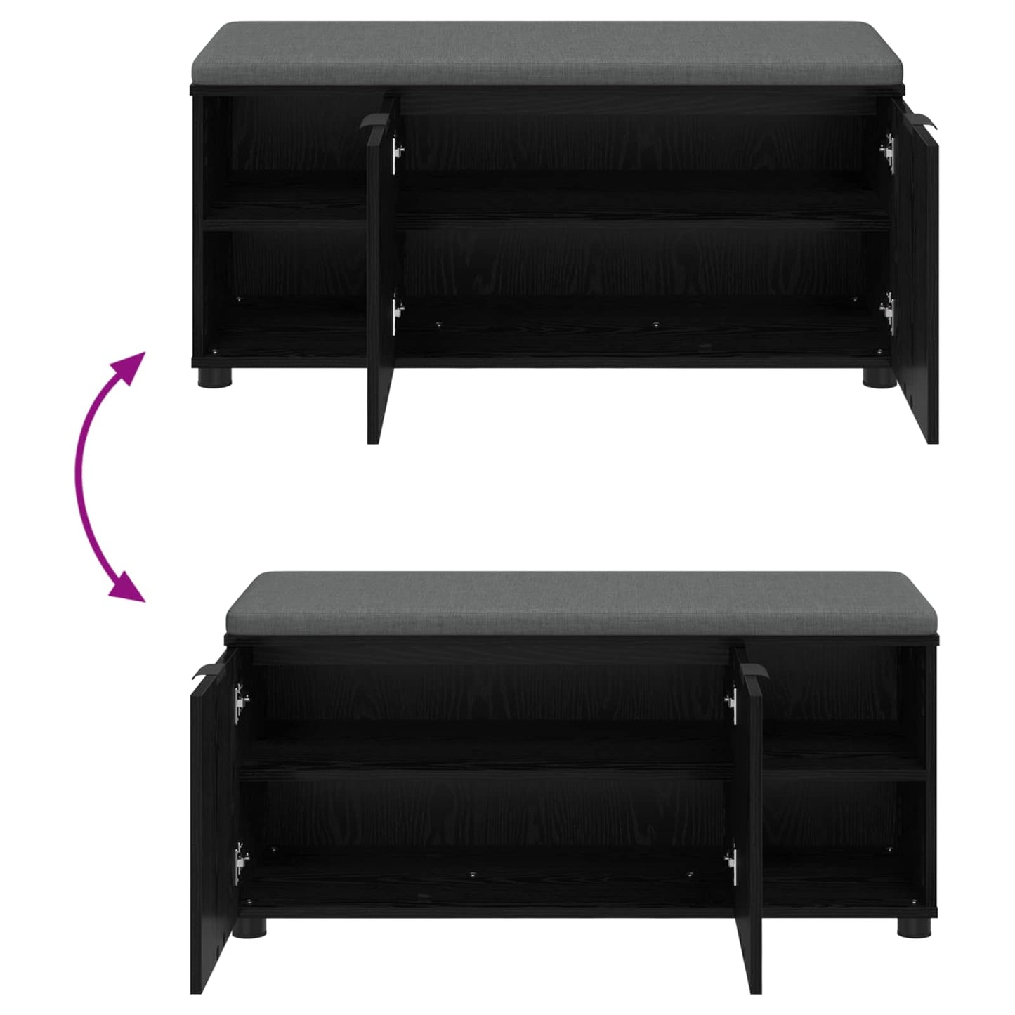 Hall Bench with Cushion with Shelf Black Oak 100 x 38 x 46 cm