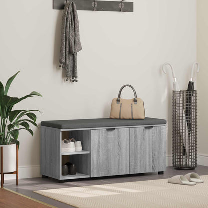 Hall Bench with Cushion with Shelf Grey Sonoma 100 x 38 x 46 cm