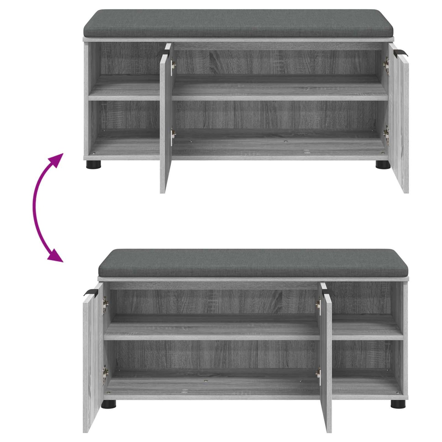Hall Bench with Cushion with Shelf Grey Sonoma 100 x 38 x 46 cm
