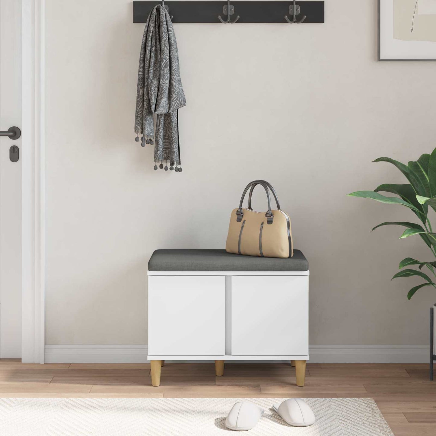 Hall Bench White 60 x 38 x 46 cm Engineered Wood and Fabric