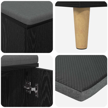 Hall Bench Black Oak 60 x 38 x 46 cm Engineered Wood and Fabric