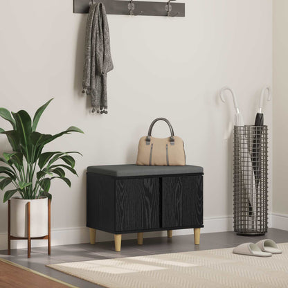 Hall Bench Black Oak 60 x 38 x 46 cm Engineered Wood and Fabric