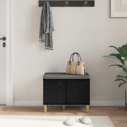 Hall Bench Black Oak 60 x 38 x 46 cm Engineered Wood and Fabric