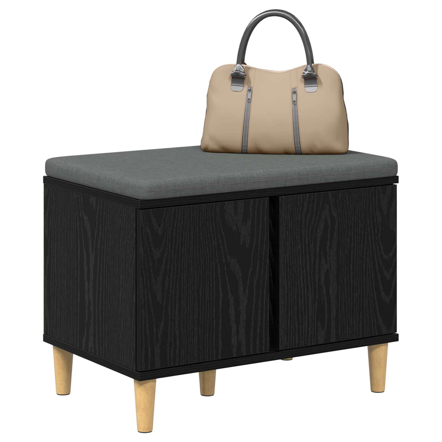 Hall Bench Black Oak 60 x 38 x 46 cm Engineered Wood and Fabric