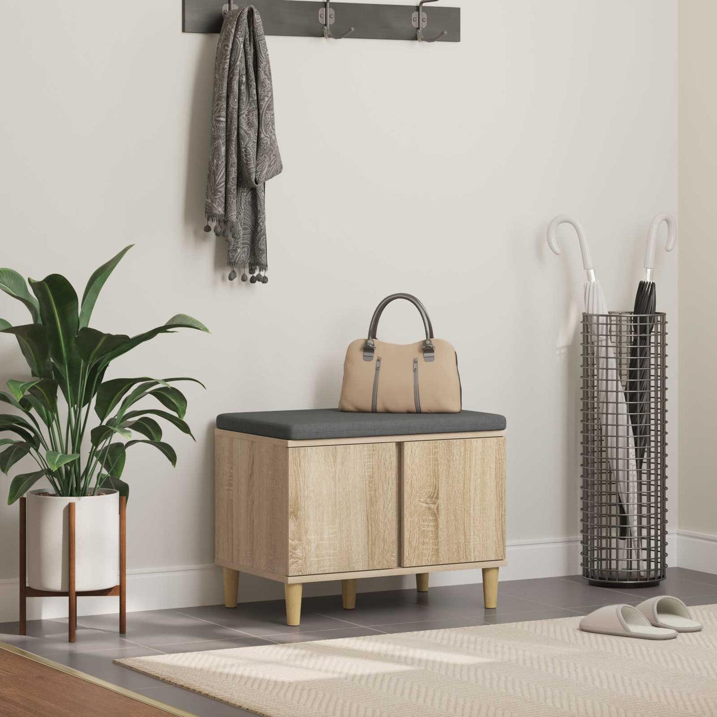 Hall Bench with Cushion with Storage Sonoma Oak 60 x 38 x 46 cm