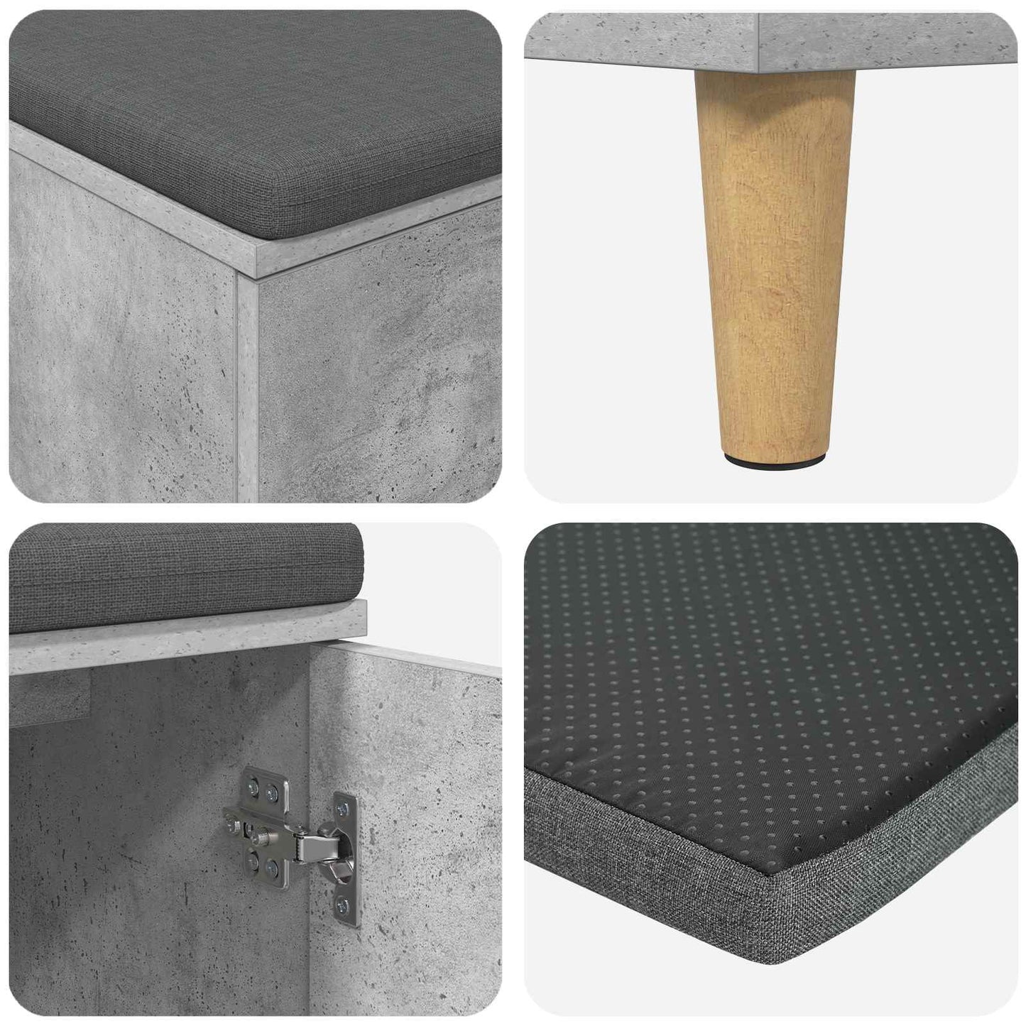 Hall Bench with Cushion with Door Concrete Grey 60 x 38 x 46 cm