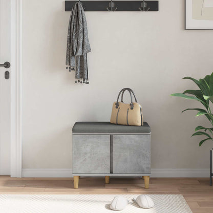 Hall Bench with Cushion with Door Concrete Grey 60 x 38 x 46 cm