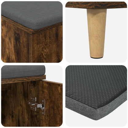 Hall Bench with Cushion with Storage Smoked Oak 60 x 38 x 46 cm