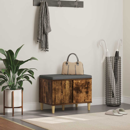 Hall Bench with Cushion with Storage Smoked Oak 60 x 38 x 46 cm