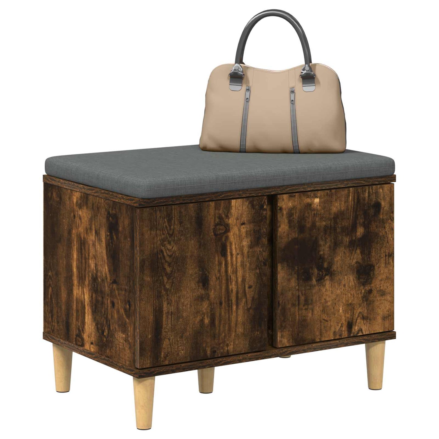 Hall Bench with Cushion with Storage Smoked Oak 60 x 38 x 46 cm