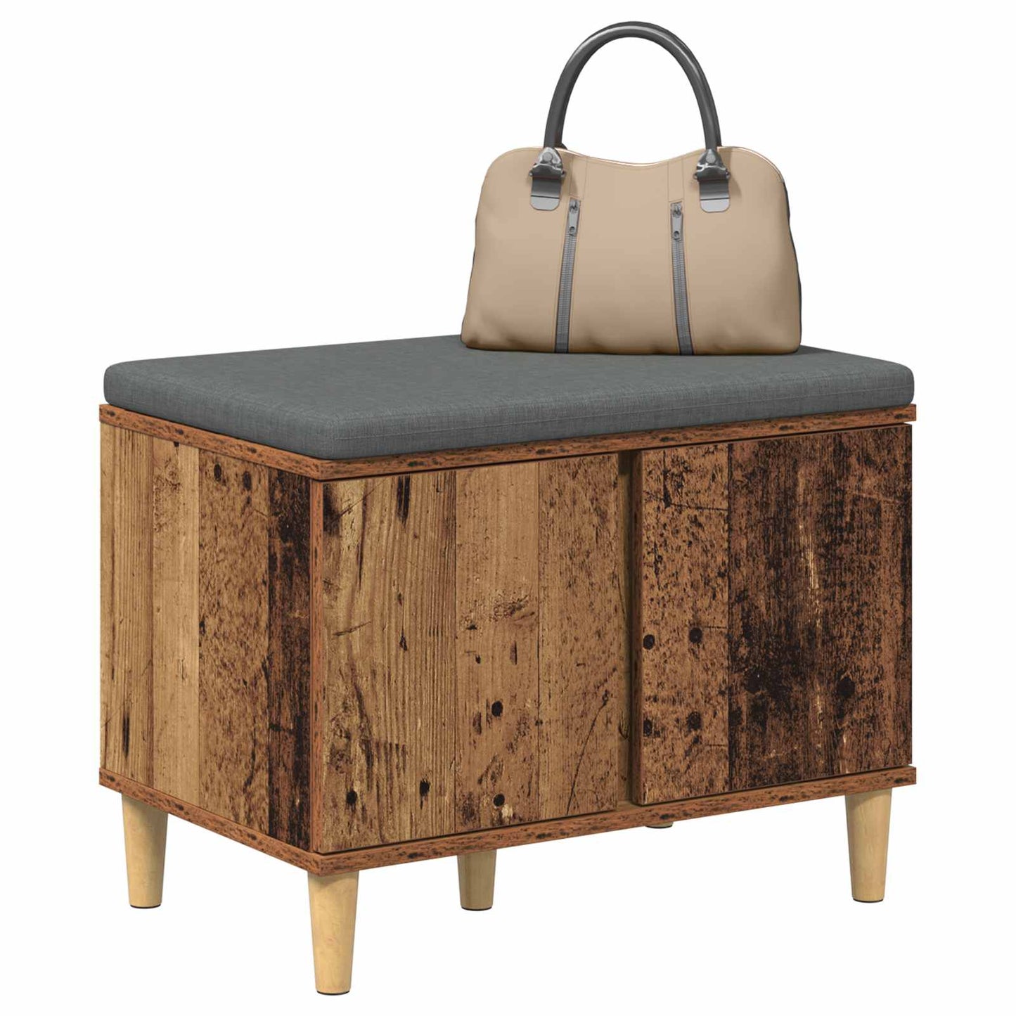 Hall Bench Old Wood 60 x 38 x 46 cm Engineered Wood and Fabric
