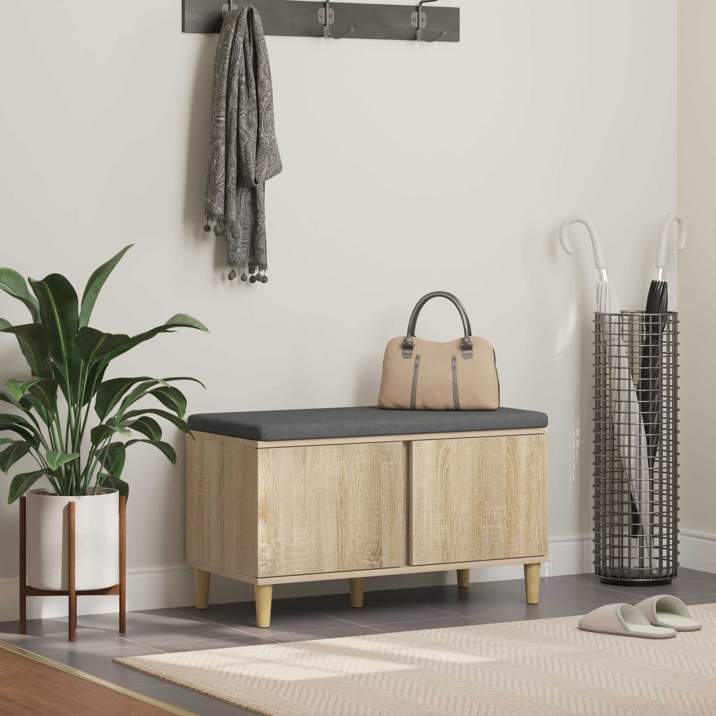 Hall Bench with Cushion with Storage Sonoma Oak 80 x 38 x 46 cm